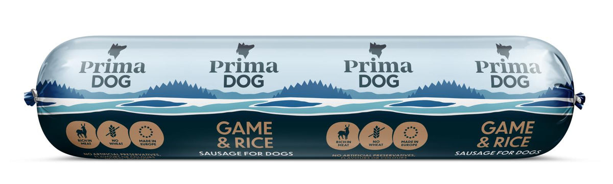 PrimaDog Riista-riisi makkara koirille 12 x 800 g