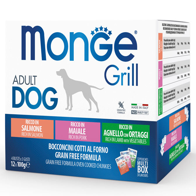 Monge Grill Mix Multibox lajitelma koiralle lammas, possu & lohi 12 x 100 g
