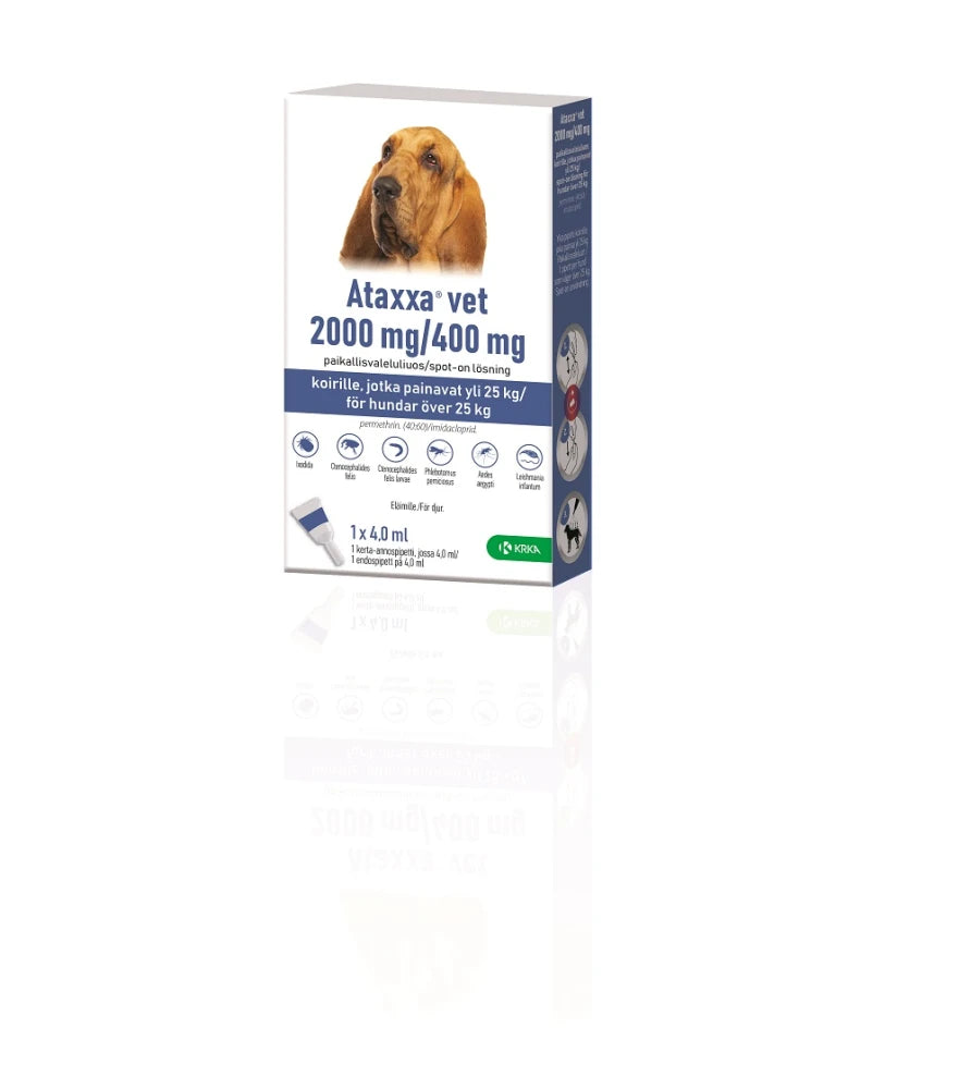 Ataxxa vet 2000 mg / 400 mg 1 x 4 ml paikallisvaleluliuos yli 25 kg koirille