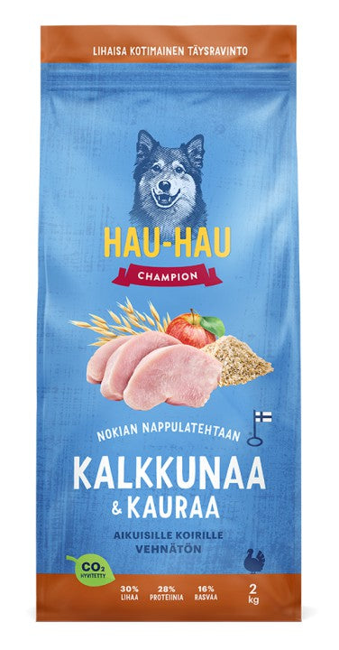 Hau-Hau Champion Kalkkunaa ja kauraa aikuisille koirille 2 kg
