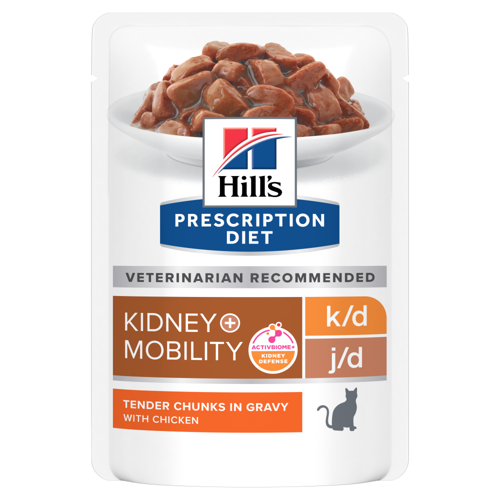 Hill's k/d + mobility ActivBiome+ Kidney Defense with Chicken kissalle 85 g MAISTELUPAKKAUS