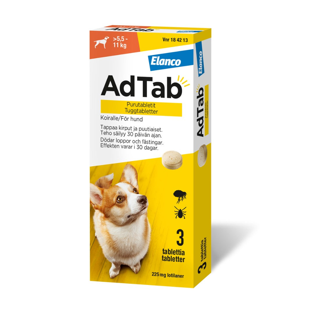 AdTab 225 mg 3 fol purutabletti koiralle (> 5,5–11 kg)