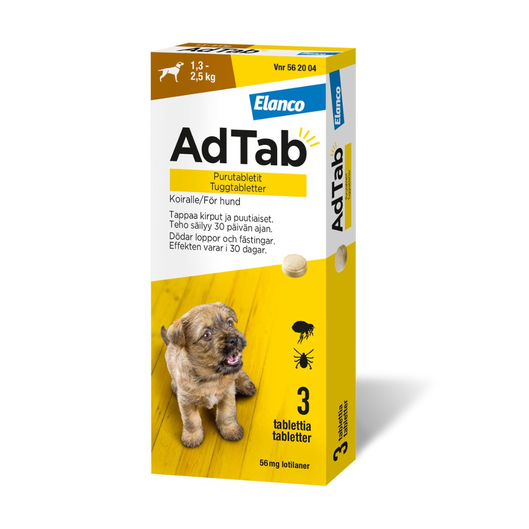 AdTab 56 mg 3 fol purutabletti koiralle (1,3–2,5 kg)