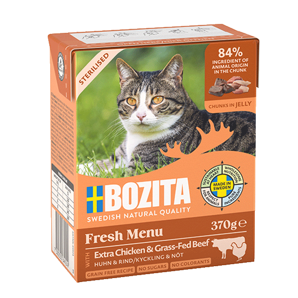 Bozita Sterilised kanaa ja nautaa hyytelössä kissalle 6 x 370 g