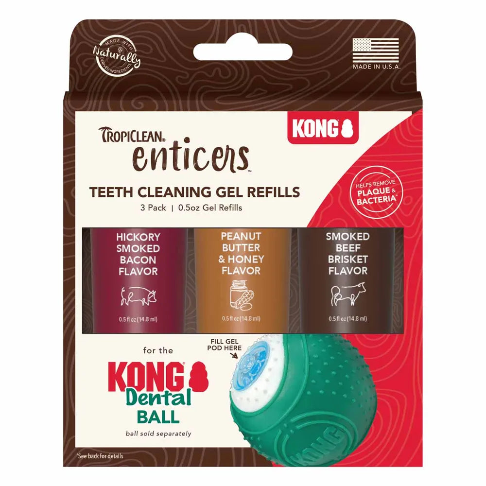Kong Dental Ball Refills - Tropiclean teeth cleaning gel 3 kpl PÄIVÄYSTARJOUS