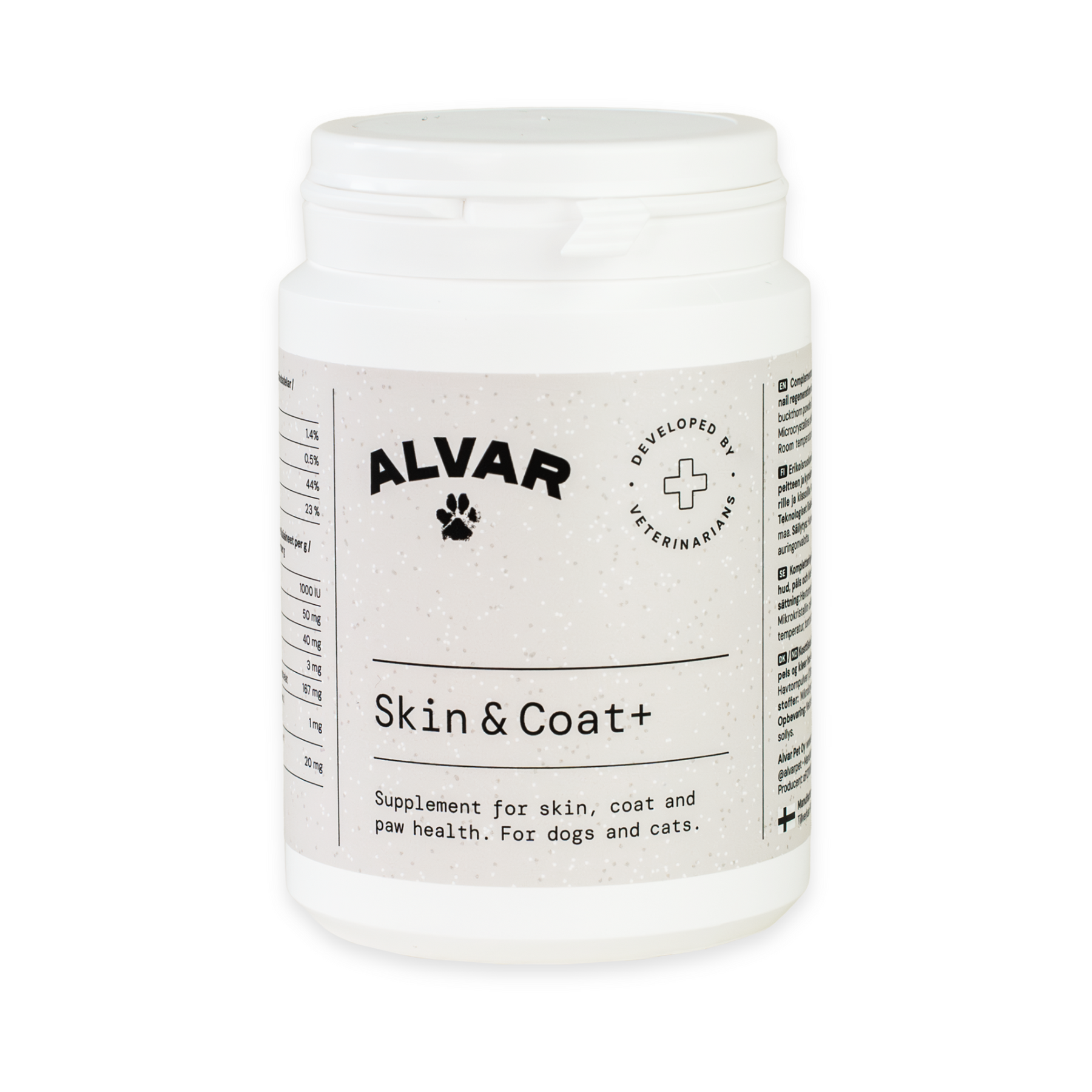 Alvar Pet Skin & Coat+ lisäravinne koiralle ja kissalle 140 g