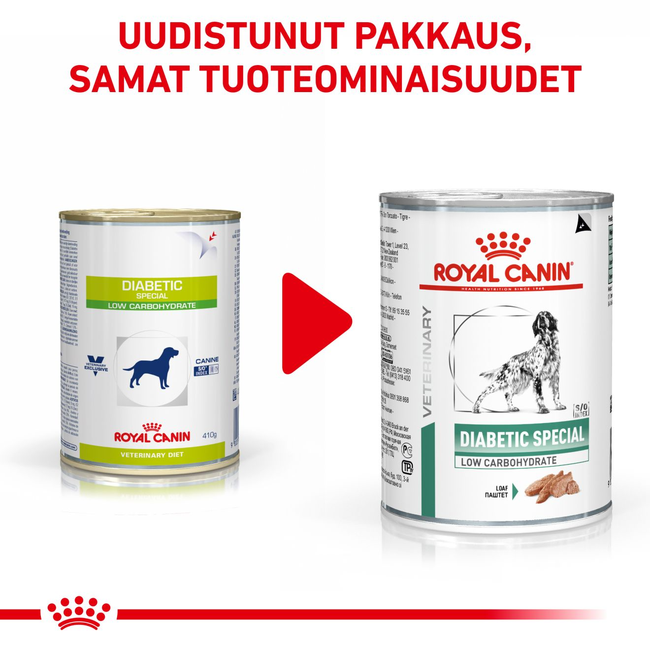 Royal Canin Veterinary Diets Weight Management Diabetic Special Low Carbohydrate loaf säilykepurkki koiran märkäruoka 410 g MAISTELUPAKKAUS