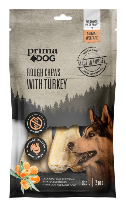 PrimaDog Rough Chews kalkkuna-tyrni L 2 kpl
