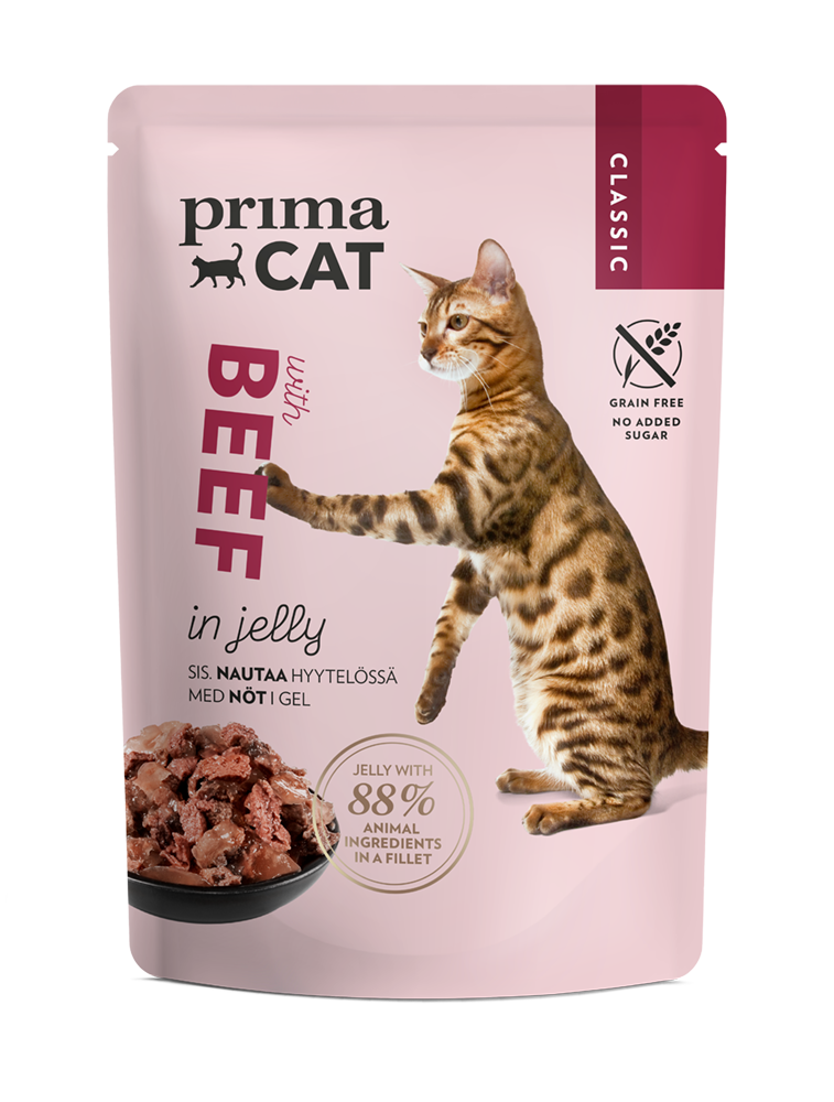PrimaCat Classic Nautaa hyytelössä kissoille 28 x 85 g