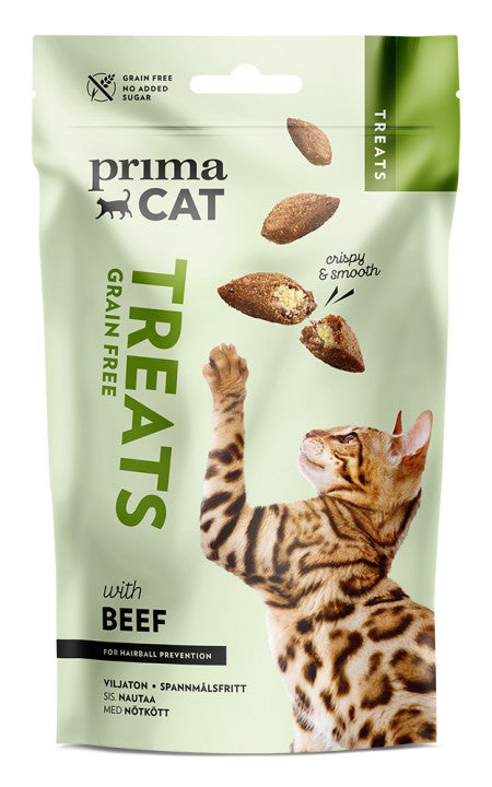 PrimaCat Treats Crunchy Anti-hairball with Beef makupala kissoille 40 g