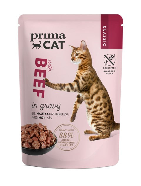 PrimaCat Classic Nautaa kastikkeessa kissoille 28 x 85 g