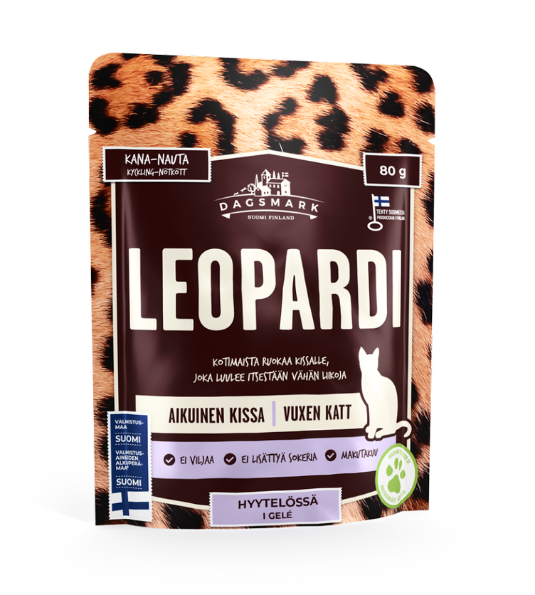 Dagsmark Leopardi kana-nauta hyytelössä kissalle 8 x 80 g