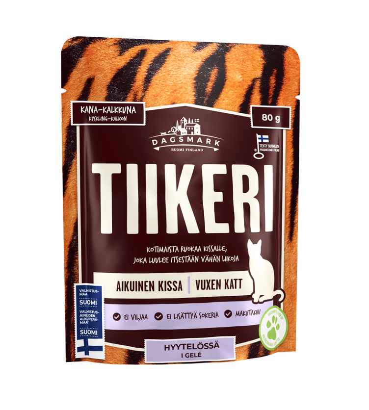 Dagsmark Tiikeri kana-kalkkuna hyytelössä kissalle 22 x 80 g SÄÄSTÖPAKKAUS