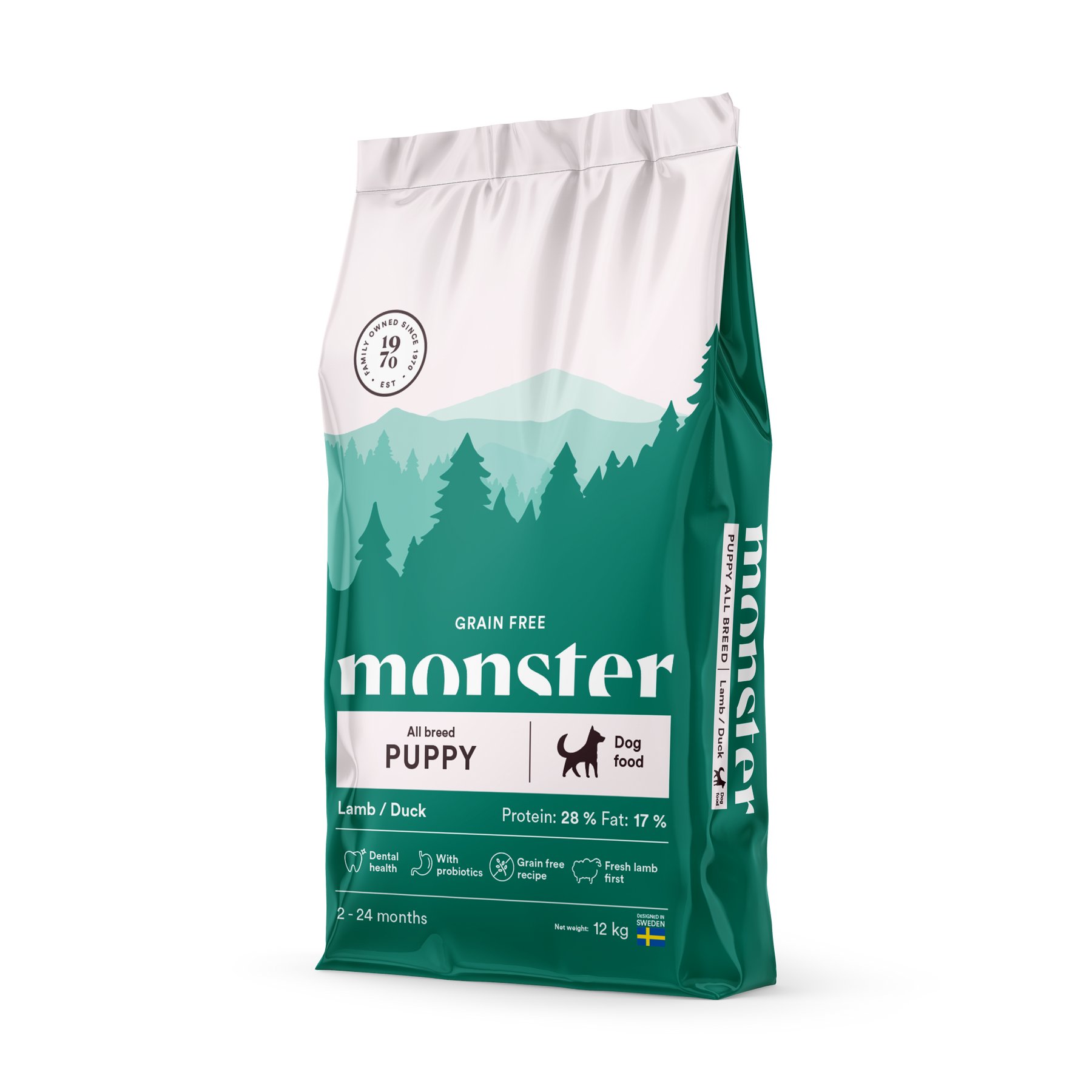 Monster Dog Grain Free Puppy All Breed Lamb-Duck koiralle 12 kg RIKKOONTUNUT