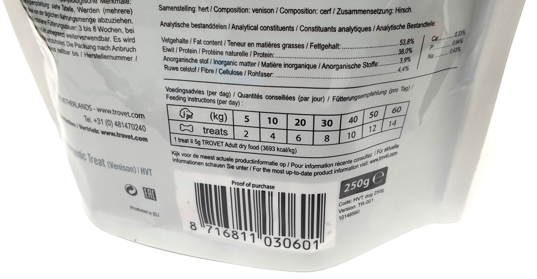 Trovet HVT Hypoallergenic Treat Peura koiralle 250 g