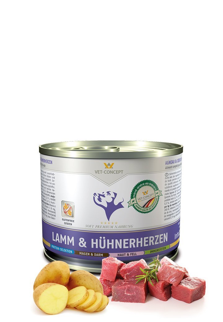 Vet Concept Koiramenu Lamm & Hühnerherzen Lammas & Kanan sydämet 400 g