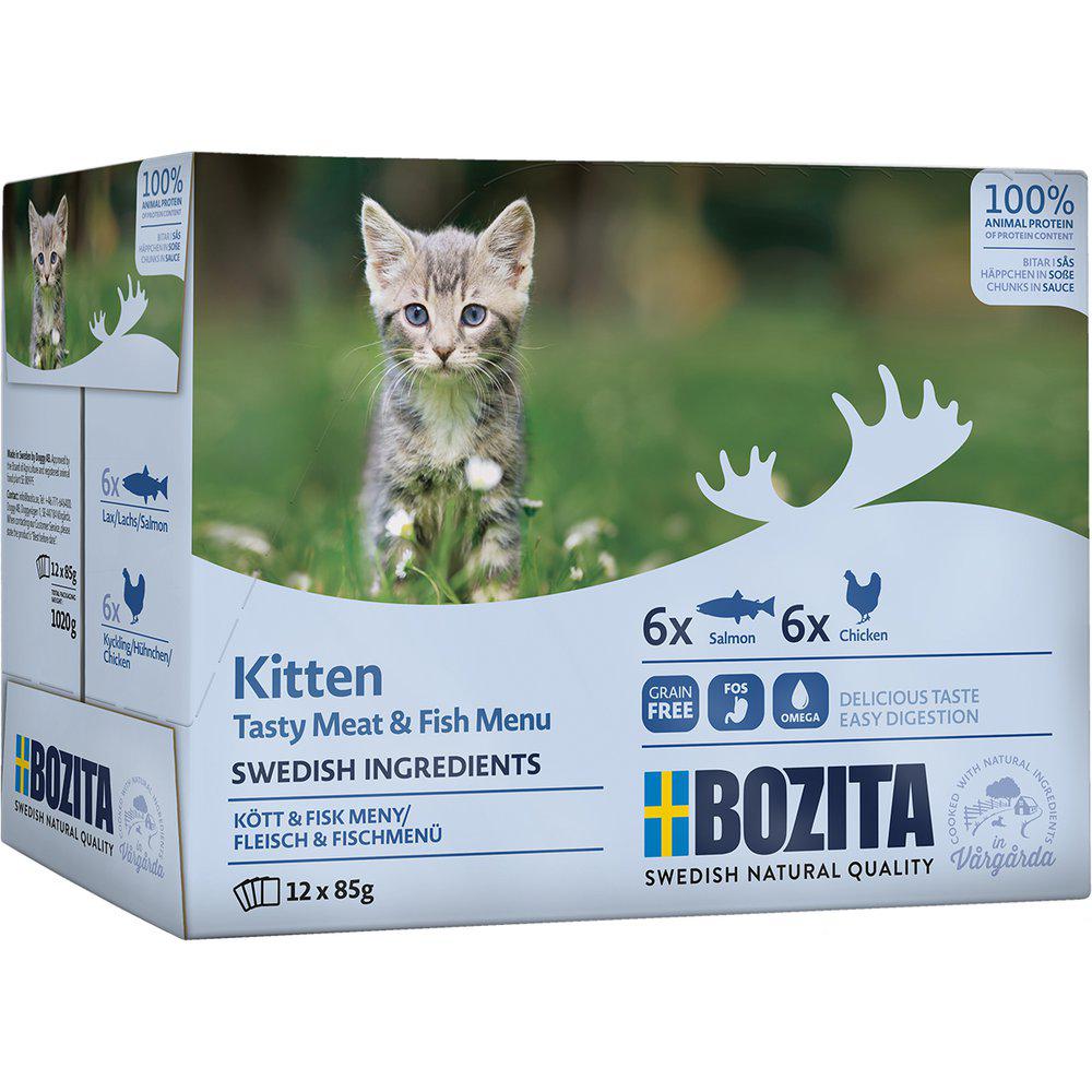 Bozita Kitten Tasty Meat & Fish Menu lihaa ja kalaa kastikkeessa kissalle 12 x 85 g