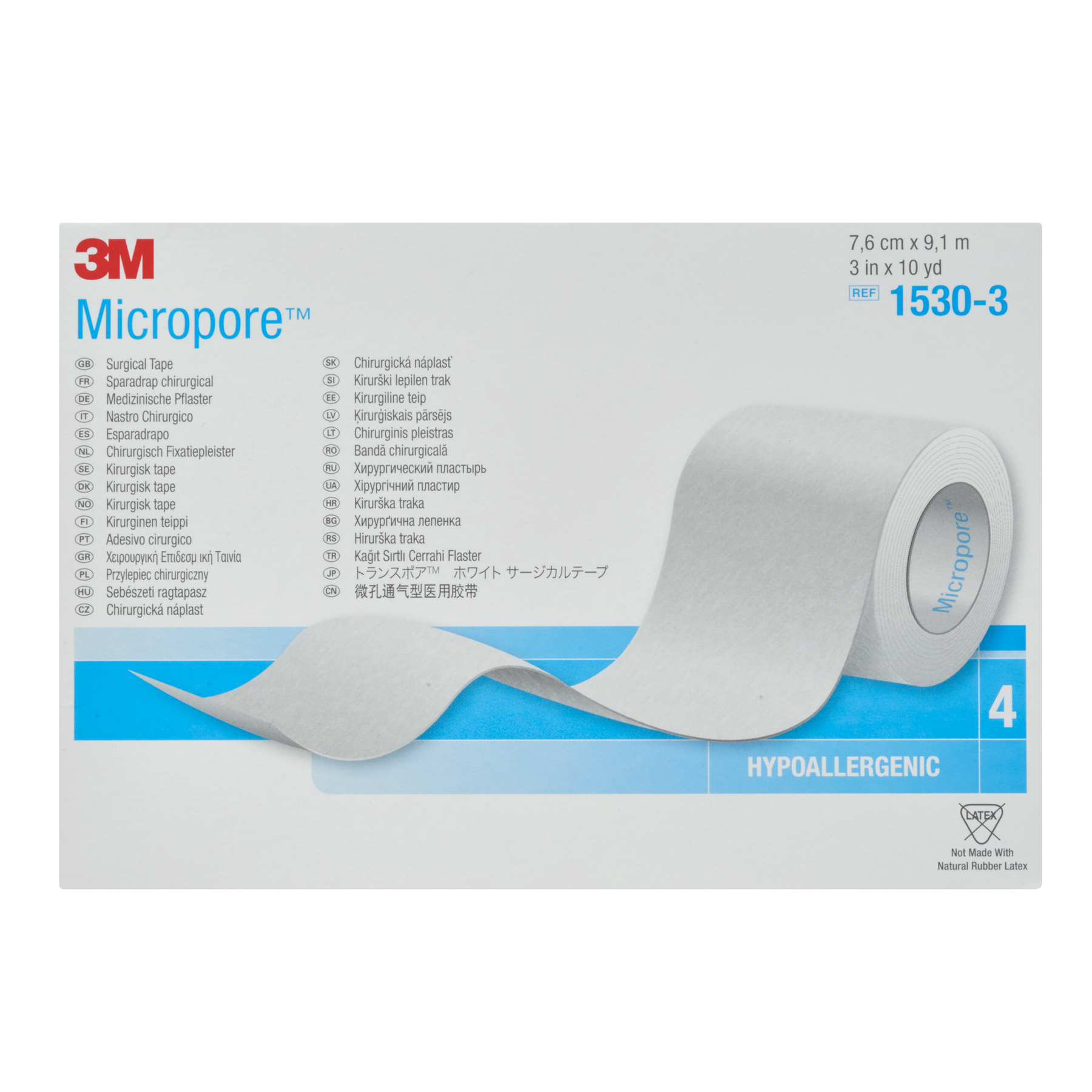 Micropore valkoinen rulla 7,6 cm x 9,1 m 4 kpl