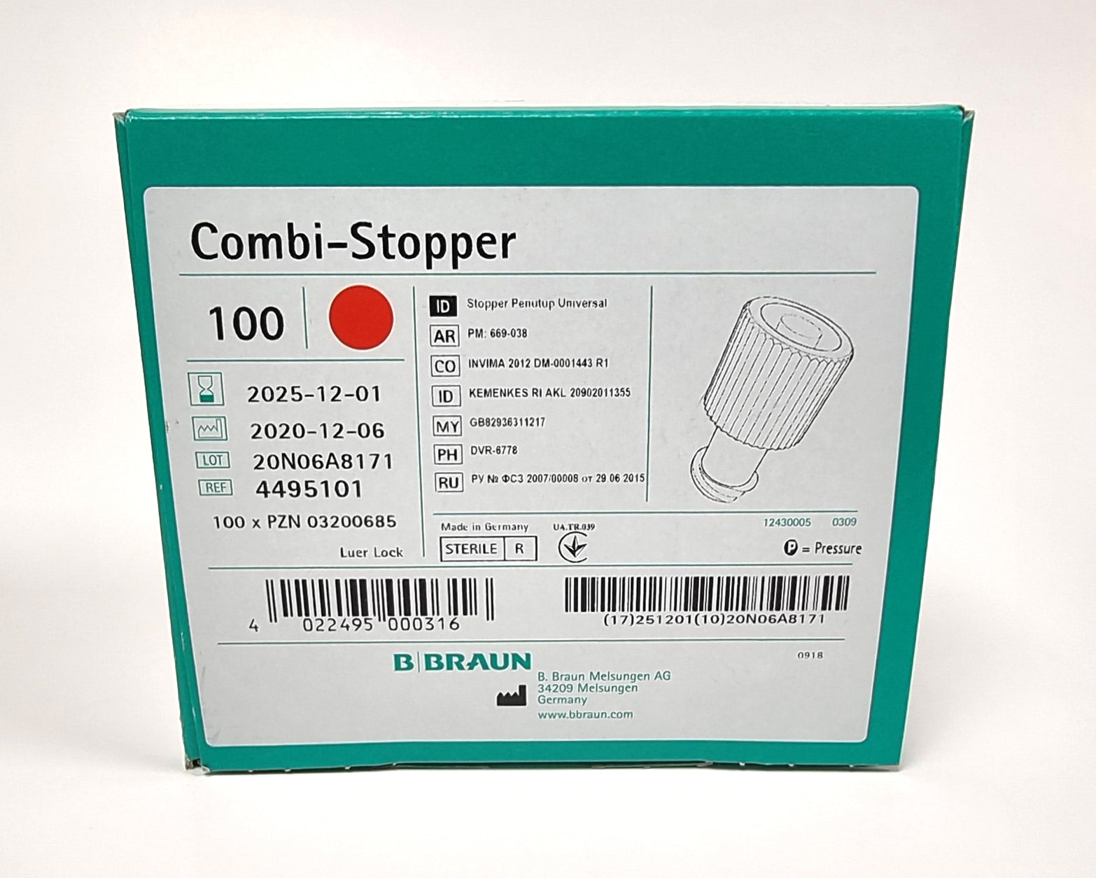 Ruiskun steriili tulppa Combi Stopper luer-lock male ja female 10 kpl