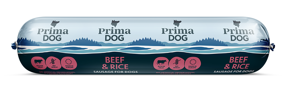 PrimaDog Nauta-riisi makkara koirille 12 x 800 g
