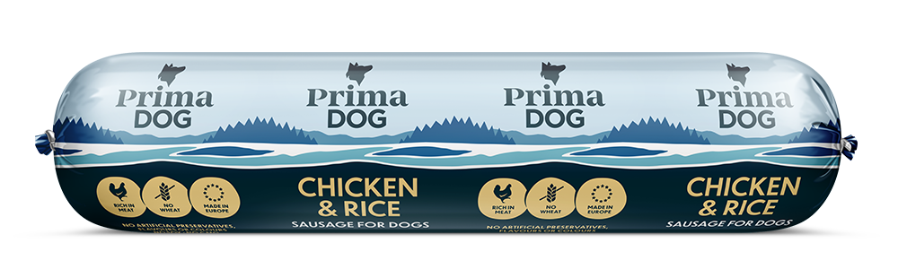 PrimaDog Kana-riisi makkara koirille 12 x 800 g