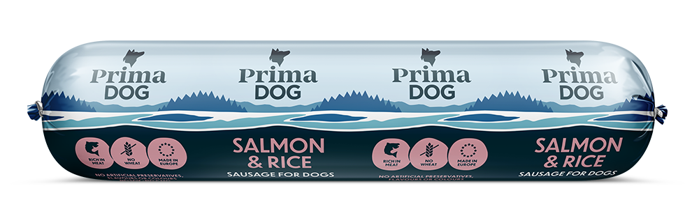 PrimaDog Lohi-riisi makkara koirille 12 x 800 g