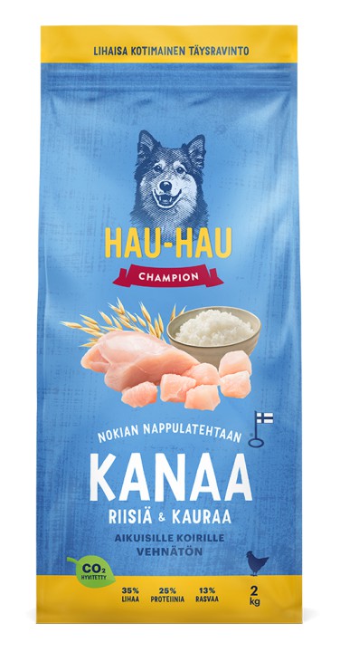 Hau-Hau Champion Kanaa, riisiä & kauraa aikuisille koirille 2 kg