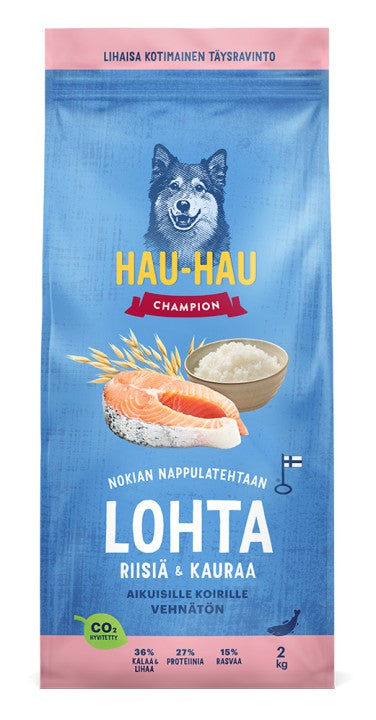 Hau-Hau Champion Lohta, riisiä & kauraa aikuisille koirille 2 kg