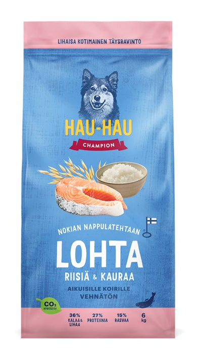 Hau-Hau Champion Lohta, riisiä & kauraa aikuisille koirille 6 kg