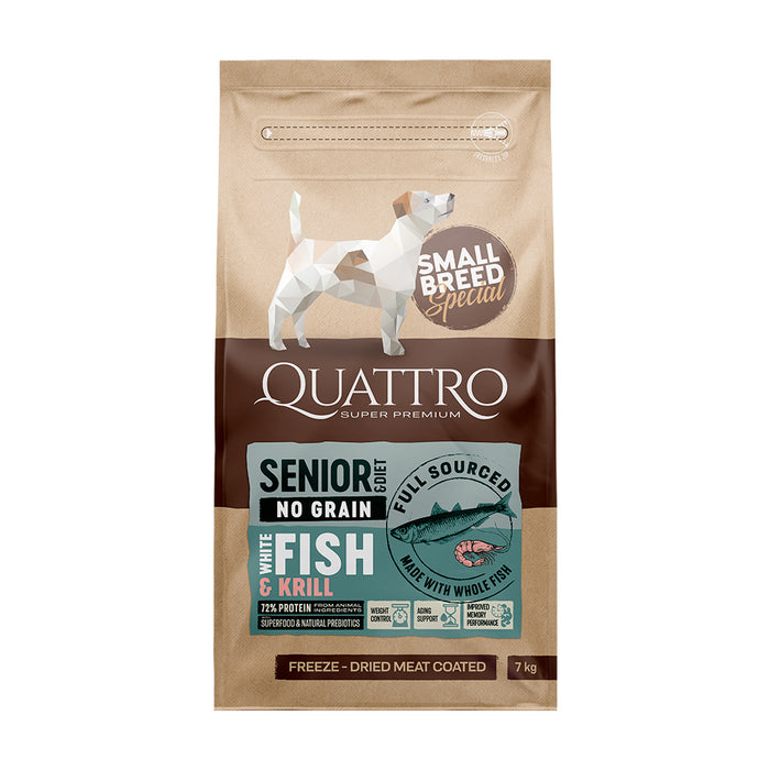 Quattro Senior & Diet Small Breed White Fish with Krill koiralle 7 kg