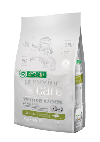Nature's Protection Superior Care White Dogs Junior Small & Mini vaaleat kalat koiralle 10 kg RIKKOONTUNUT