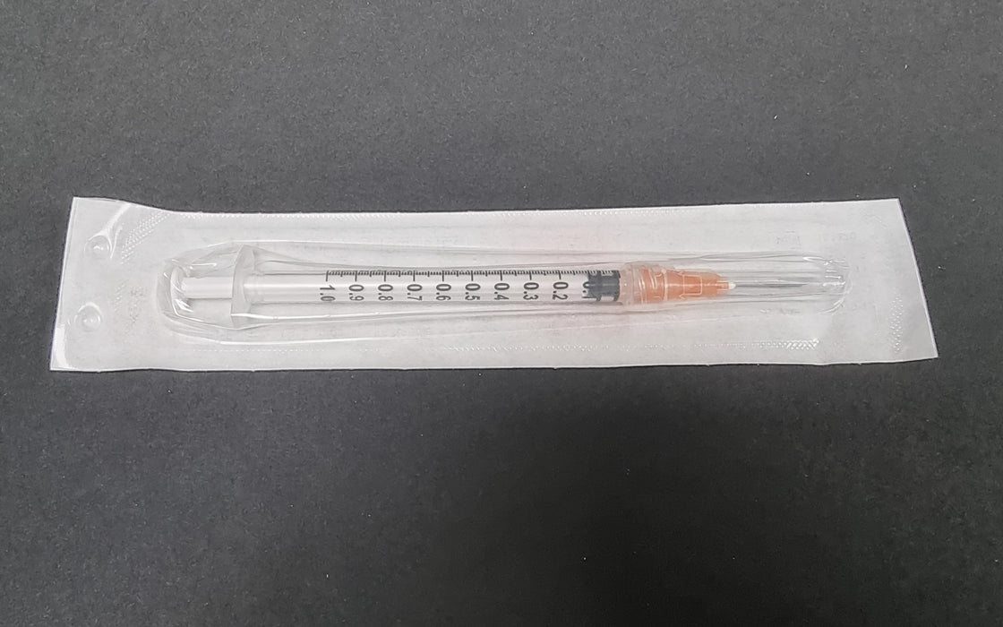 Steriili lääkeruisku oranssilla neulalla luer lock kärjellä Kruuse 1 ml 100 kpl