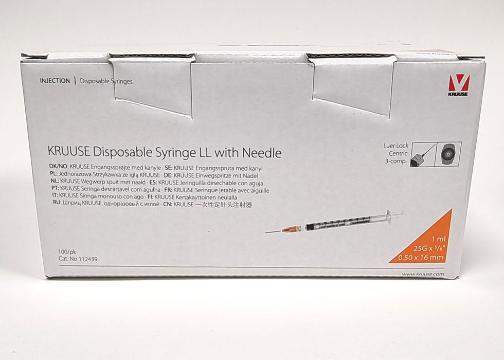 Steriili lääkeruisku oranssilla neulalla luer lock kärjellä Kruuse 1 ml 100 kpl