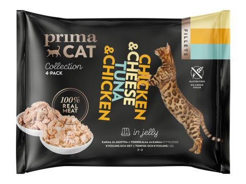 PrimaCat Fillets Kana-juusto & Tonnikala-kana hyytelössä kissoille 4 x 50 g