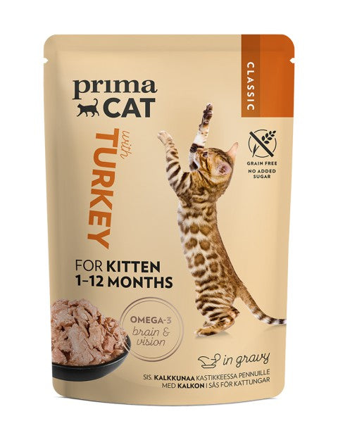 PrimaCat Classic Kalkkunaa kastikkeessa kissanpennuille 28 x 85 g