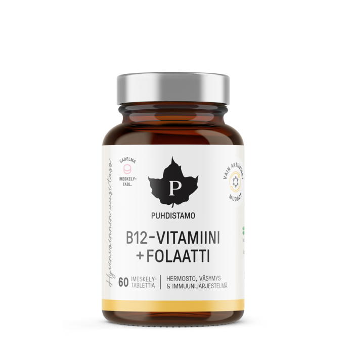 Puhdistamo B12-vitamiini + folaatti vadelma 60 imeskelytablettia