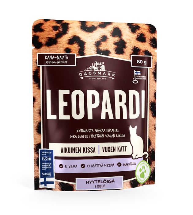 Dagsmark Leopardi kana-nauta hyytelössä kissalle 22 x 80 g SÄÄSTÖPAKKAUS