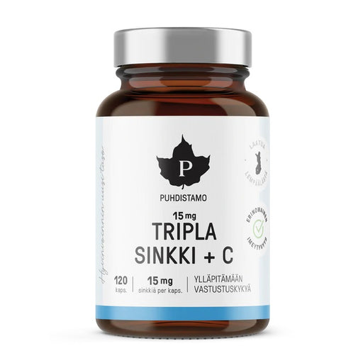 Puhdistamo Tripla Sinkki + C 15 mg 120 kapselia SUPERTARJOUS
