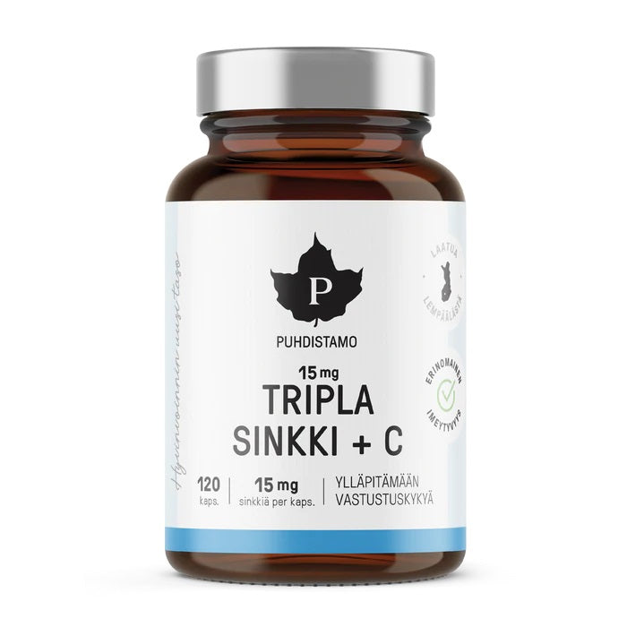 Puhdistamo Tripla Sinkki + C 15 mg 120 kapselia