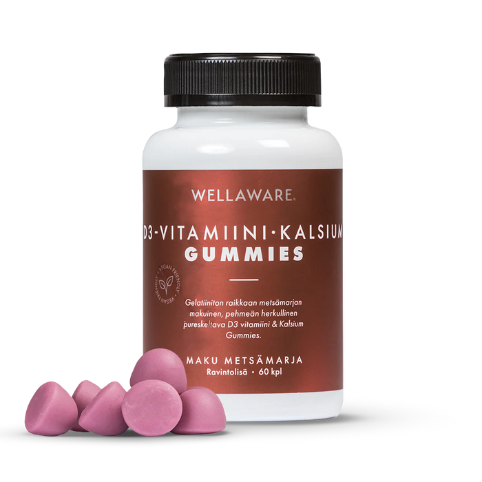 WellAware D3-Vitamiini + Kalsium Gummies metsämarja 60 kpl