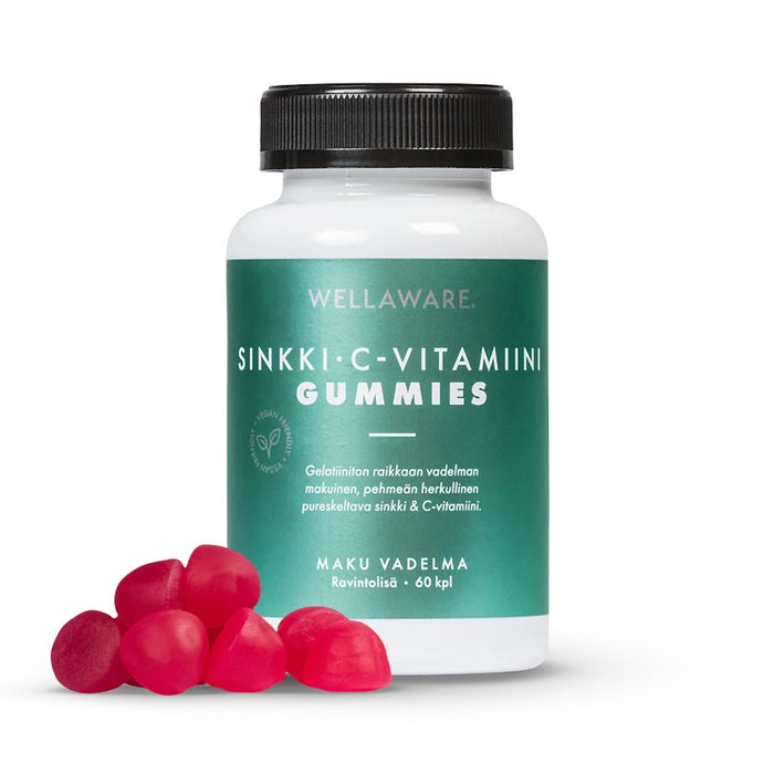 WellAware Sinkki + C-Vitamiini Gummies vadelma 60 kpl