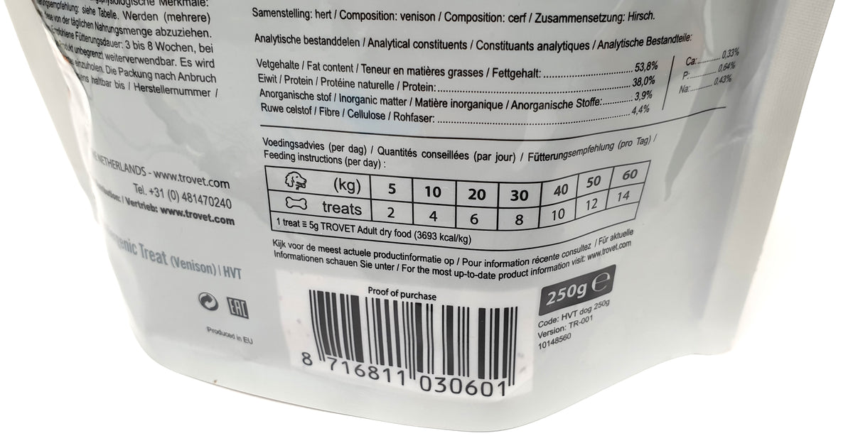 Trovet HVT Hypoallergenic Treat Peura koiralle 250 g