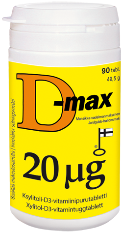 D-max 20 µg Mansikka-Vadelma tabletti 90 kpl
