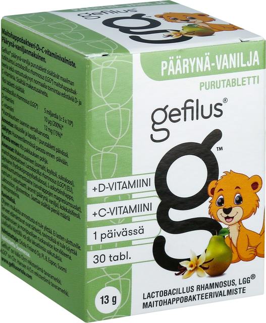 Gefilus + D Päärynä purutabletti 30 kpl