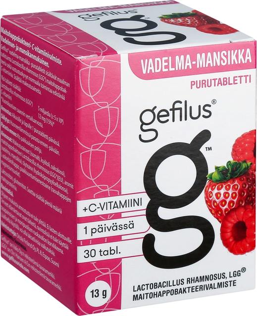 Gefilus Vadelma-Mansikka purutabletti 30 kpl