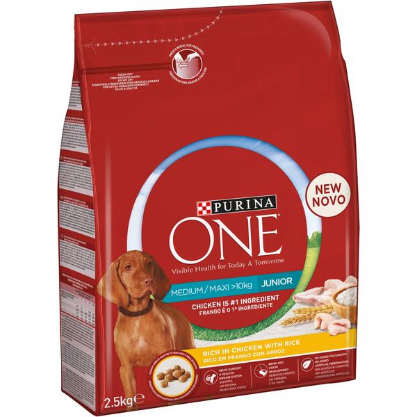 Purina ONE Medium/Maxi Junior kana ja riisi 2,5 kg
