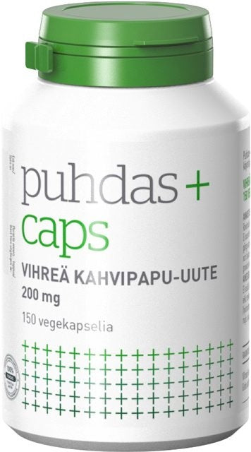 Puhdas+ Caps Vihreä kahvipapu-uute 200 mg 150 vegekapselia