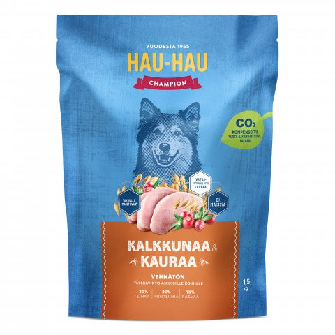 Hau-Hau Champion Kalkkunaa ja kauraa aikuisille koirille 1,5 kg