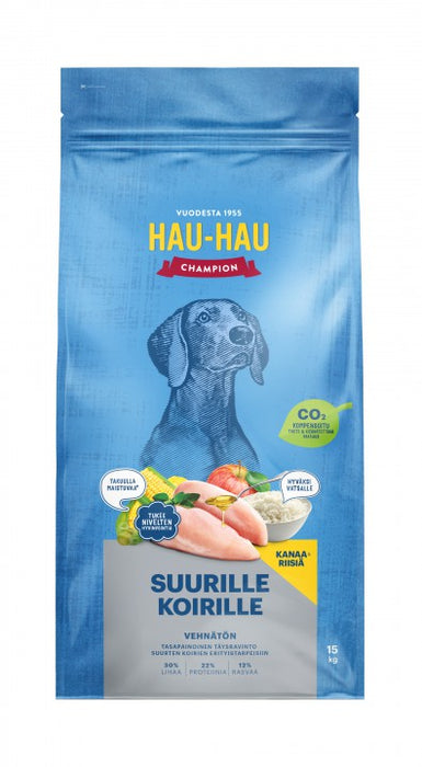 Hau-Hau Champion Kanaa ja riisiä suurille koirille 15 kg