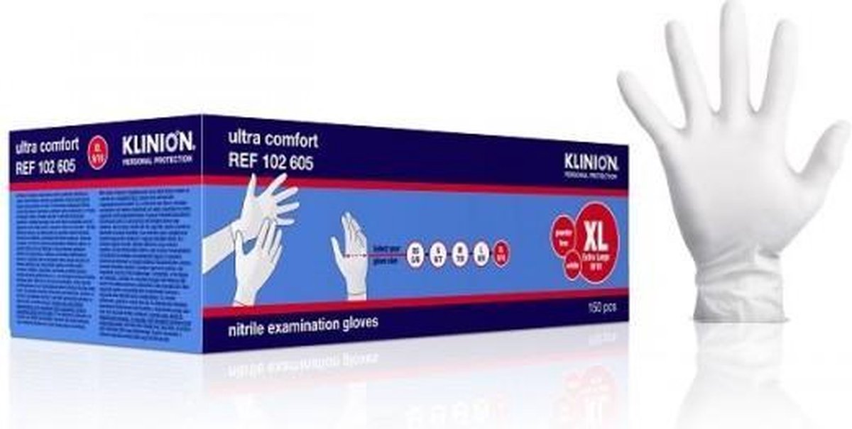 Klinion Ultra puuteriton tutkimuskäsine nitriili 9/10 XL 150 kpl